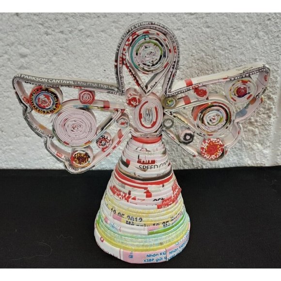Handcrafted Quilled Angel Tabletop Decor Recycled Paper Figurine Christmas - Picture 1 of 7